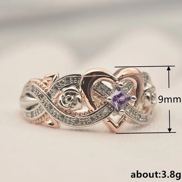 New Women’s Two Tone 925 Silver Romantic Heart Diamond Ring - Picture 6 of 6